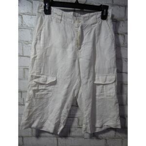 JW Los Angeles Johnny Was White Linen Roll Tab Cargo Shorts Small NEW